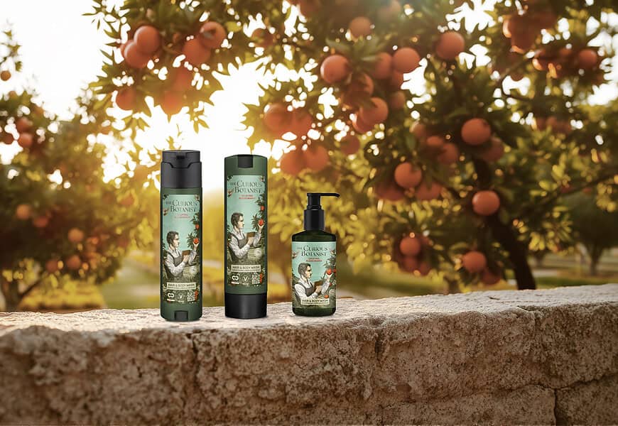 Colección de amenities hoteleros The Curious Botanist de ADA Cosmetics con naranja sanguina de Sicilia
