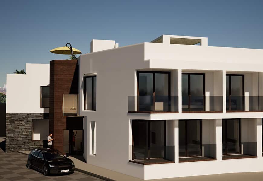 Render exterior fachada hotel boutique de 14 habitaciones en El Cotillo Fuerteventura