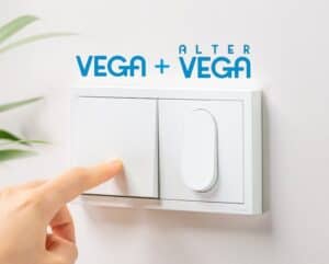 Colección Vega y Alter Vega de Niessen, premiada con el Red Dot 2026, con mecanismo de tecla recta y curva en acabado blanco