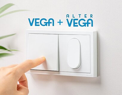 Colección Vega y Alter Vega de Niessen, premiada con el Red Dot 2026, con mecanismo de tecla recta y curva en acabado blanco