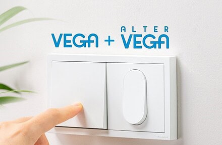 Colección Vega y Alter Vega de Niessen, premiada con el Red Dot 2026, con mecanismo de tecla recta y curva en acabado blanco
