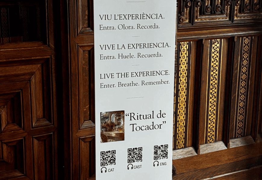 Cartel de la experiencia olfativa Ritual de Tocador de EMSA Esencias Moles en el Palau Güell durante la Barcelona Olfaction Week 2026