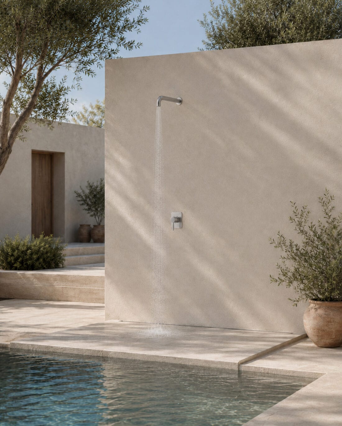 Caño de ducha para exterior Hércules de ramonsoler, en acabado cobre cepillado Quality Finish.